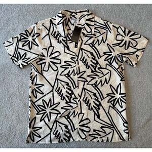 NWT Distortion Button Up Dress Shirt Tropical Black And  Cream Print Men's Large